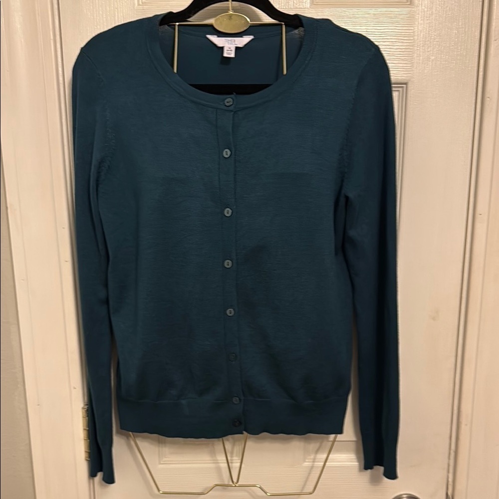 Time and Tru Blue Cardigan Sweater Classic Style Knit #368